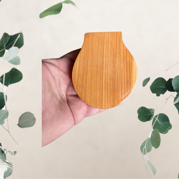 Compact Mirror Enameled Mother of Pearl Inlaid, Hinged Wood, Bird Spring Floral - Picture 4 of 5